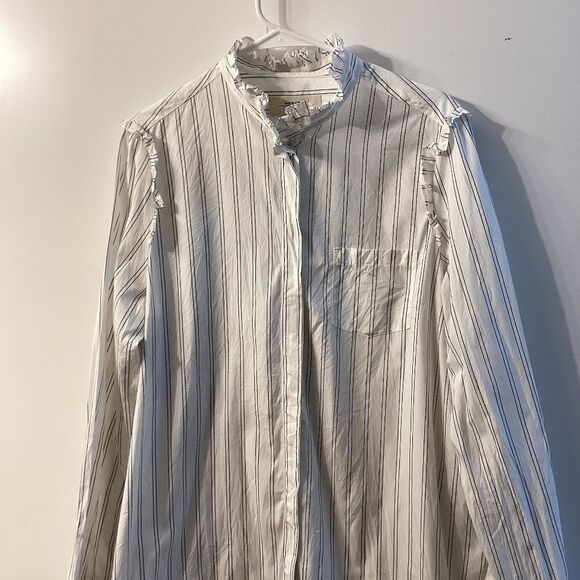 Max Mara Weekend White Striped Cotton Shirt Size 14 - Picture 4 of 15